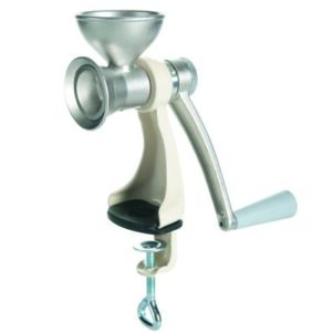 Mohnmühle, Gehäuse / Trichter Edelstahl, Fuß beige