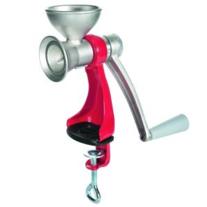 Mohnmühle, Gehäuse / Trichter Edelstahl, Fuß rot